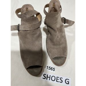 Woman’s Lucky Brand Radburn Taupe Suede Peep Toe Wedge Sandal 7.5 M